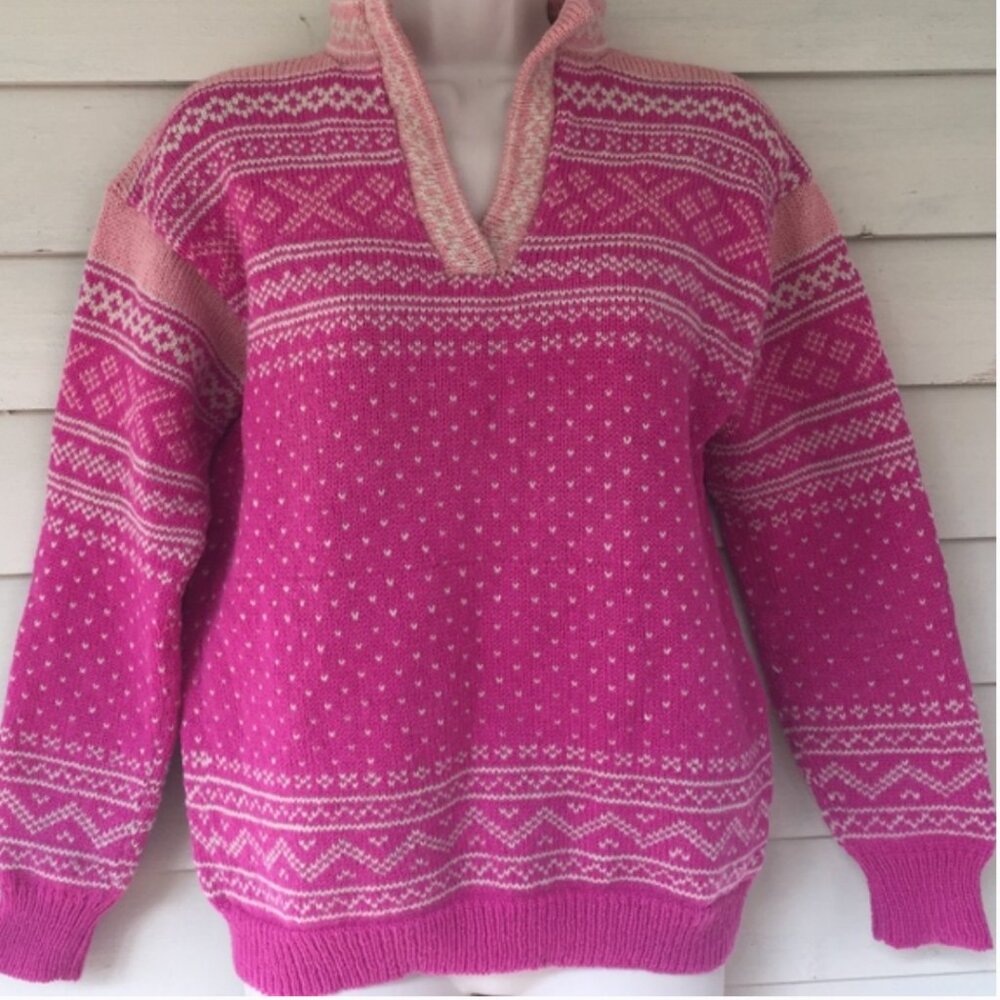DIA Icelandic style pink wool sweater! GORGEOUS!38 (S?) RARE